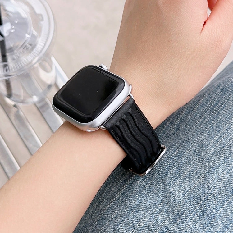 Embossed Line Genuine Leather Watch Band
